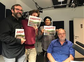 Bernd Drücke, Julian Richter, Rhoda-Ann Bazier und Thomas Siepelmeyer im Studio des medienforum münster. (Foto: Klaus Bödow)